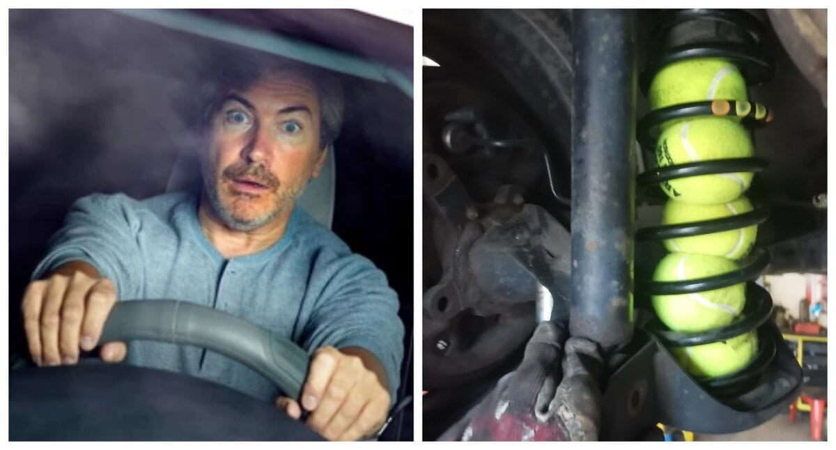 водій-автомобіль-тенісний-м'яч-підвіска